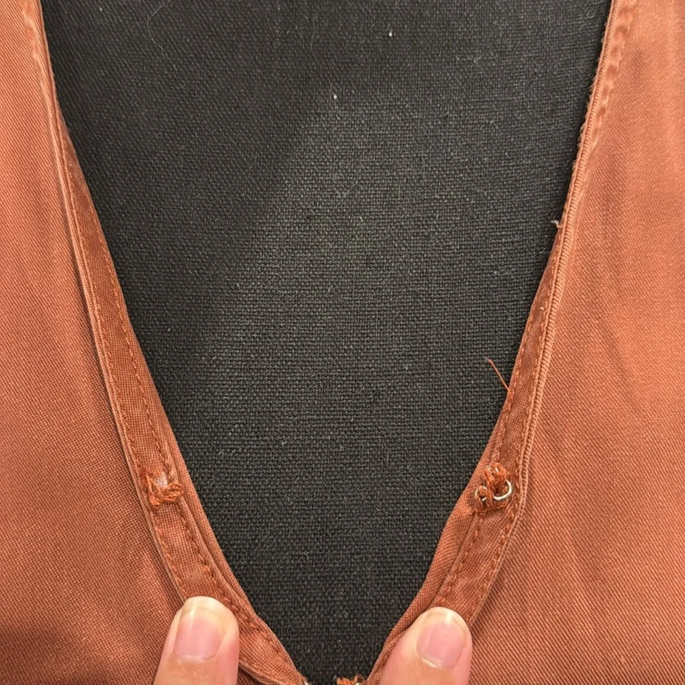 Quince Rust Button-Front Mini Dress Size Small | Fall Cottagecore Style - Picture 3 of 10